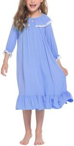 Ekouaer Girl Nightgown Blue Sleep Dress for Birthday Gift Little Angel Cotton Cute Princess Nightie(Blue,12-13T)