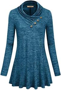 Miusey Rayon Tops for Women,Plus Size 3X Fall Shirt Layered Scoop Necklines Flow Drop Pleated A-line Tunic Blouse Stylish Ladies Cloth Super Breathable Petite Office Wear Blue XXXL