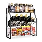 Spice Rack Organizer – Seasoning Jars Basket, 3 Tiers Metal Storage Countertop Large Size Heavy Duty Oil Bottle Shelving, Black, 17” x 7” x 16.5”.