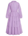 GRACE KARIN Girls Swiss Dots Dresses Flared Sleeve Ruffle Collar Casual Midi Dress for Kids Purple 12 Years