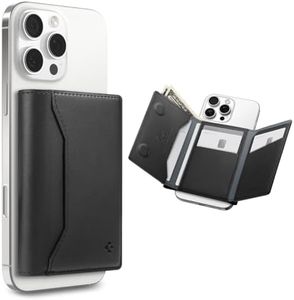 SPIGEN Valentinus S MagFit for iPhone 16 15 14 13 12 Pro Max Plus Mini MagSafe Case Wallet, Easy Snap On Secure Magnetic Closure, Up to 7 Cards 10 Bills PU Leather Trifold Cover - Black