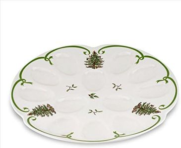 Spode Christmas Tree Deviled Egg Plate, 13 Inch Holiday Egg Serving Platter - Christmas Tree & Mistletoe Motif, Fine Porcelain Christmas Tableware, Dishwasher Safe Appetizer Tray