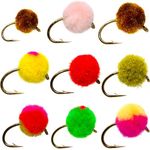 Outdoor Planet 24 Premium Egg/Glo Bug Dry Fly Fishing Lure Assortment | Trout, Steelhead, Salmon Flies Size #10 - #14 (SPJ000321)