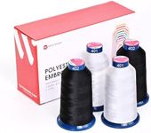 Richword Black and White Embroidery Thread 4 Rolls, Huge Spool 4000M(4374Y) 40WT Polyester Thread for All Commercial Multi Needles and Single Needle Embroidery Machines