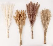 Artificial Pampas Grass Decor, 100 PCS Pampas Grass Contains Bunny Tails Dried Flowers, Reed Grass Bouquet for Wedding Boho Flowers Home Table Decor, Rustic Farmhouse Party (White and Brown)