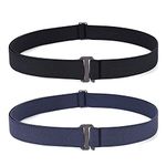 WERFORU 2 Pieces No Show Belt Women Soft Adjustable Stretch Belt Invisible Elastic Web Strap Belt with Flat Buckle for Jeans Pants, Black/Blue