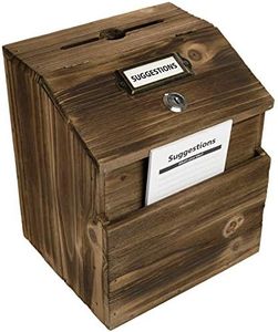 Excello Global Products Rustic Suggestion Box with Lock: Wooden Ballot Comment Box, Wall Mounted or Freestanding. Includes Printed Labels & Suggestion Pads Cards