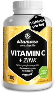 Vitamin C hochdosiert 1000 mg + Zink, vegan & optimal bioverfügbar, 180 Tabletten für 6 Monate, Natürliche Nahrungsergänzung ohne unnötige Zusatzstoffe, Made in Germany