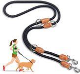 Multi-Function Hands Free Dog Lead (7ft) - Strong Dog Training Leads, 1.4cm Thick Nylon Double Dog Leads, [3 Adjustable Lengths] Walking Running Long Rope Leash for Small Medium Large Dogs Black, 1/2"