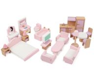 TOYARTSY Pink Wooden Dollhouse Furniture Set: 22-Piece Living Room, Bedroom, Bathroom, and Kitchen Accessories with Smooth Edges