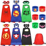 Jojoin 6 PCS Superhero Capes for Kids, 6 Superheroes Wristbands Slap Bands, 6 Hero Masks and 1 Storage Bag, Role Play Costume Dress up Toys Gift Kids for Halloween Birthday Party Christmas