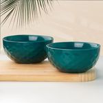 The Earth Store Teal Diamond 500ML Ceramic Bowl Dishwasher & Microwave Safe Bowl Mixing Bowl for Snacks, Pasta, Rice, Dal, Fruits, Salad, Noodles, Maggi and More Snack Bowl- Set of 2