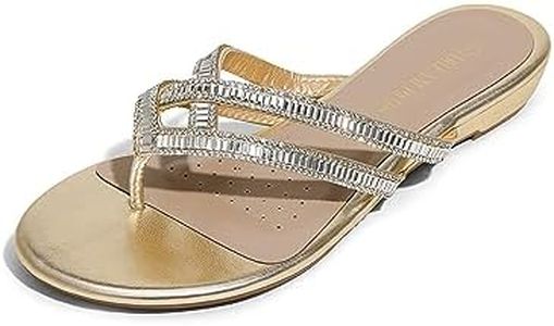 DREAM PAIRS Women's Fashion Rhinestones Design Slides Sandals Dress Daily Flat Sandals for Summer,Size 6,Gold,Jewel_01