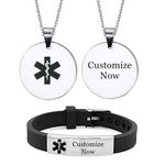 ForeverWill Personalized Medical Alert Type 1 2 Diabetes Bracelet Necklace for Kids Women Men ID Wristband Pendant Diabetic Identification Jewelry for Girls Boys Teens Adults,2 Pack