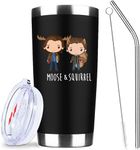 ATHAND Supernatural Merchandise Gifts Sam & Dean Moose & Squirrel Insulated Tumbler Cups Coffee Wine Mug With Lid Straw 20 OZ - Gifts Ideas for TV Show Fan,Friends, Family and Your Soul Mates (Black)