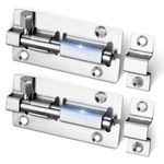 Slide Latch Lock, 2 Pcs Slide Bolt Latch, Sliding Barrel Bolt Door Lock for Bathroom, Toilet, Shed, Shower, Bedroom (Silver)