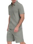 MoFiz Mens Tracksuit Set Sweatsuits Polo Shirt Shorts Casual Tracksuit Outfits For Summer Men's Workout Suit Grey 3XL