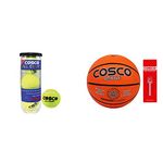 Cosco All Court Tennis Ball, Pack of 3 (11004) 13013 Dribble Rubber Basketball, Size 7 (Orange)