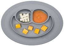 ezpz Mini Mat (Gray) - 100% Silicone Suction Plate with Built-in Placemat for Infants + Toddlers - First Foods + Self-Feeding - Comes with a Reusable Travel Bag