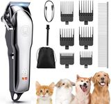 Dog Grooming Kit,USB Rechargeable Dog Grooming Clipper with 6 Guide Combs, Cordless Electric Pet Hair Trimmers Set with LED Display for Small & Large Dogs Cats