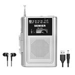 SEMIER Portable Cassette Player Recorder AM FM Radio Stereo -Compact Personal Walkman Tape Player/Recorder with Built in Speaker and Earphones -Silver