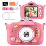 Kids Camera for Girls Boys Toddlers Childrens Age 3-8 Digital Selfie with 64GB Card for Son Daughter Grandson Granddaughter Christmas Birthday Gifts