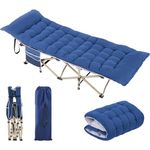 Yaheetech Folding Camping Cot Portable Outdoor Bed for Adults w/Mat & Storage Bag & Carry Bag, Heavy Duty Cots for Outdoor Travel & Office/Home Nap Blue Cot/Blue Pad