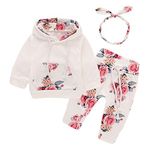 puseky Newborn Baby Girl Long Sleeve Floral Hoodie Sweatshirt Tops+ Pant Clothes Outfits Set (6-12M, White + Floral)