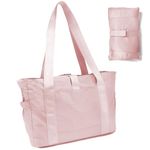 TELOSPORTS Women's Tote Bag with Yoga Mat Buckle - Top Handle Handbag for Sports, College, and Travel,Laptop Tote Bag, Shoulder Bag (PINK)