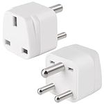 2-Pack UK to India Plug Adapters India Power Converter Grounded Universal Travel Adapter 3 Pin India International Type D Plug (White)