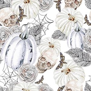 ReWallpaper Skull Wallpaper Gray and White Floral/Pumpkin Wallpaper Gothic Peel and Stick Wallpaper for Bedroom Bathroom Accent Walls Contact Paper 17.5in×10ft Horror Prepasted Halloween Decorations