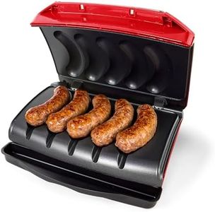 Nostalgia Game Day Sausage and Brat 5 Link Electric Grill with Oil Drip Tray, Carry Handle, and Cord Storage, Cooks Beef, Turkey, Chicken, Veggie Sausages, or Hot Dogs