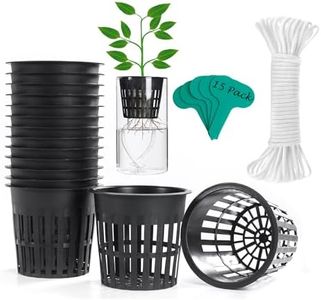 ORIMERC 15 Pack 4 inch Net Cup Pots with 15 feet Hydroponic Self Watering Wick for Aquaponics Buckets Insert Orchid Kratky Vegetable Garden Gardening Growing Netted Baskets Slotted Mesh Wide Lip Rim