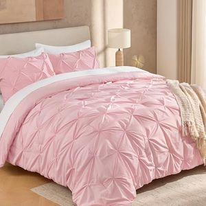 Andency Pink Comforter Set Oversized Queen(98x98Inch), 3 Pieces Comforter for Girls Kids, Soft Microfiber Pinch Pleat Comforter Set, All Season Lightweight Bedding Set