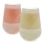 HOST Wine Freeze Double Walled Stemless Wine Glasses Freezer Cups with Active Cooling Gel and Insulated Silicone Grip, 8.5 Oz Glass Tumblers, Clear, Set of 2