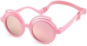 FEISEDY Cute Round Polarized Sunglasses for Kids Girls Boys UV Protection Flexible Rubber Glasses with Strap B0060