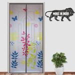 LifeKrafts Polyester Door Mosquito Net with Magnets | Color Floral Pattern with Grey Background | Mosquito Curtain for All Door Types and Sizes | Auto Close Insect Screen | Size 200 * 70cm