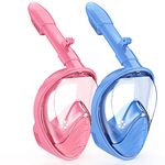 Ezire Kids Snorkel Mask Full Face, Snorkeling Gear for Kids 2-14 with Camera Mount, 180 Degree Panoramic View Snorkeling Set Anti-Fog Anti-Leak (Blue Pink)