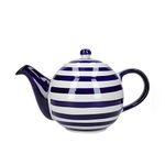 London Pottery Out of The Blue Globe Teapot with Strainer, Stoneware, Navy Blue Stripe Design, 4 Cup (900 ml)