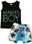 2Pcs Baby Boys Summer Clothing Sets Cute Letters Print Sleeveless Tank Tops T-Shirt+Palm Shorts Outfits (Black Tank Tops+Beach Shorts, 0-6 Months)