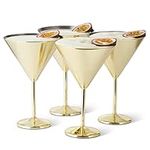 Oak & Steel - 4 Large Stainless Steel Martini Cocktail Glasses (XL 460 ml) - Gold Matte - Robust & Unbreakable - Gift Set for Birthdays and Christmas