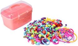 Jewelkeeper Bracelet Jewelry Making Kit for Girls - Arts and Crafts for Kids - Snap Pop Beads - Charm Bracelet Making Kit for Girls - DIY Necklace Hairband Bracelet Ring Earring - Gifts Toy Set - Pink