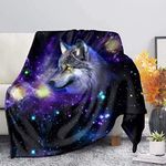 chaqlin Galaxy Wolf Flannel Blanket 3D Animal Plush Blanket for Adult Kids Child Home,Sofa,Bedroom,Office Travelling Camping Lazy Warm Blanket Size 80x60 inches