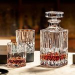 Melbify Flame Decanters Set with 2Pc Whiskey Glass | Decanter 700 ml & Glass 300 ml | Modern Crystal Whiskey Bottle | Decanter Set for Whiskey Scotch Bourbon Vodka Brandy or Wine | Gift Set