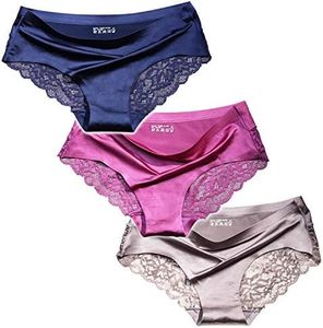 Sexy Lace Underwear for Women Frozen Silk Seamless Panties with Silky Tactile Touch 4 Pack, Assorted Colors S M L XL XXL3XL, 3-pack Sexy Assorted, 3X-Large