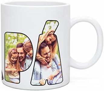Made in Gift Taza Blanca de Cerámica con Asa 33cl "Papá" Personalizada con Diseño Collage de Letras con Fotos como Regalo Original para el Día del Padre Apta para Microondas y Lavavajillas