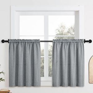 Home Queen Water Resistant Bathroom Window Curtains, Waffle Textured Half Tier Curtains for Kitchen, 36 W X 45 L Inches, Charcoal