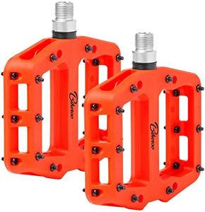 Bikeroo Mountain Bike Pedals - Nylon Fiber MTB Pedals for Mountain and Road Bikes - Flat Platform Bicycle Pedal for Adults - Bright Red