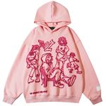 Rapidstreet Streetwear Hoodie Sweatshirt Eye World Printed Aesthetic Graphic Hooded Pullover Cotton, #06 Pink, Large