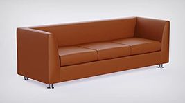 ZAM ZAM PU Three Seater Sofa for Living Room, PU Leather Sofa, Straight Arms Sofa, Modern Executive Sofa, Office Lounge Seater with Metal Legs & High Density Foam Sofa Black Sofa - Brown